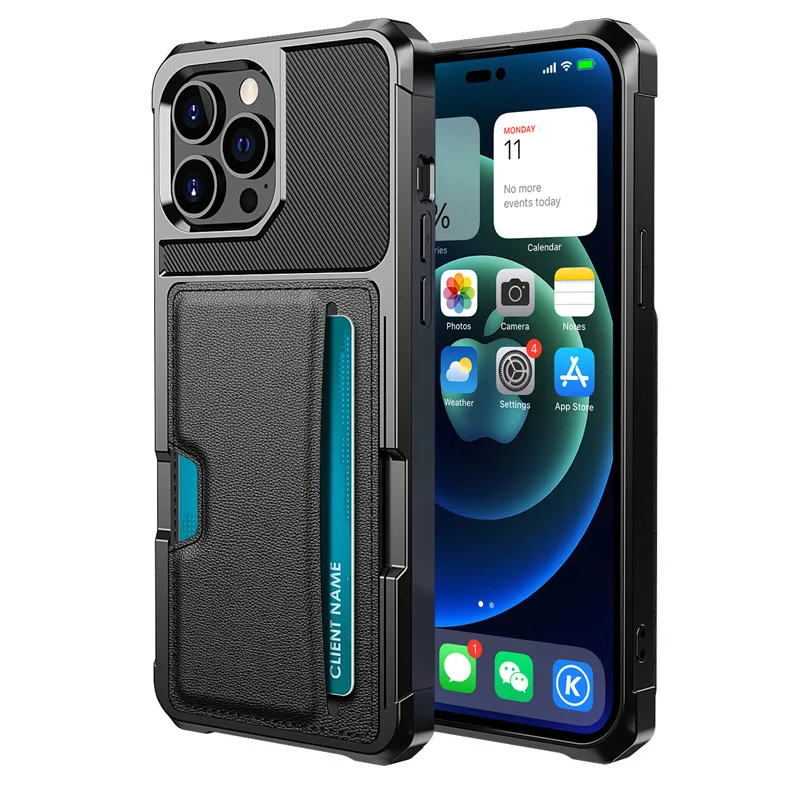 Leather Card Pocket Case with Four-Corner Shockproof Protection