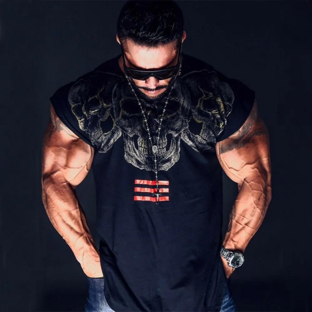 

2021 New Version of Muscle Fitness European and American Brothers Summer Men's Running Short Sleeve Casual Popular T-shirt