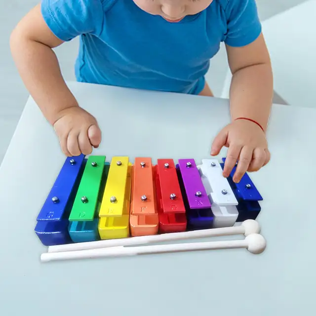 Glockenspiel Xilofone para crianças, coordenação ocular manual, instrumento de percussão, brinquedos musicais para jardim de infância e pré-escolar, 8 notas 3