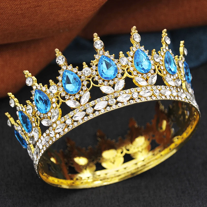 Baroque Round Diadem Royal Queen King Tiaras and Crowns Party Birthday Bridal Wedding Dress Jewelry Accessories