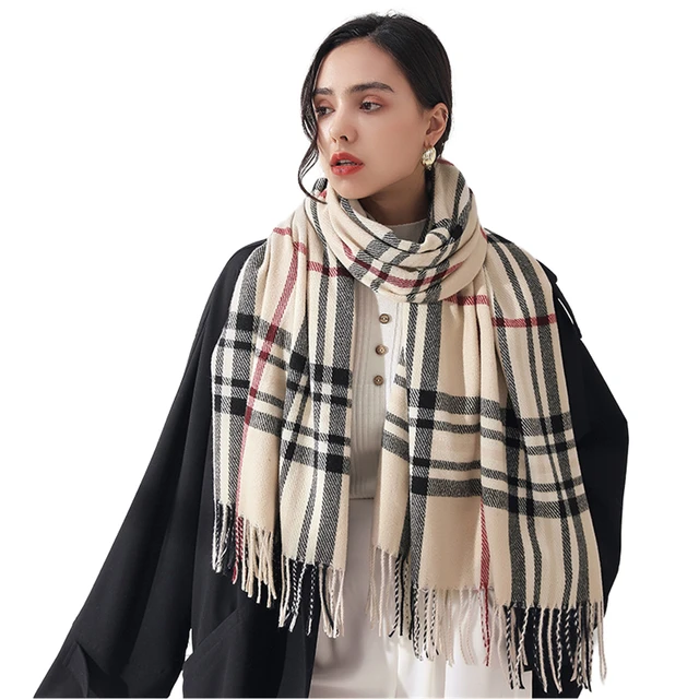 Foulard en cachemire pour femme, cache-nez, grande couverture classique à  carreaux, châle doux et chaud