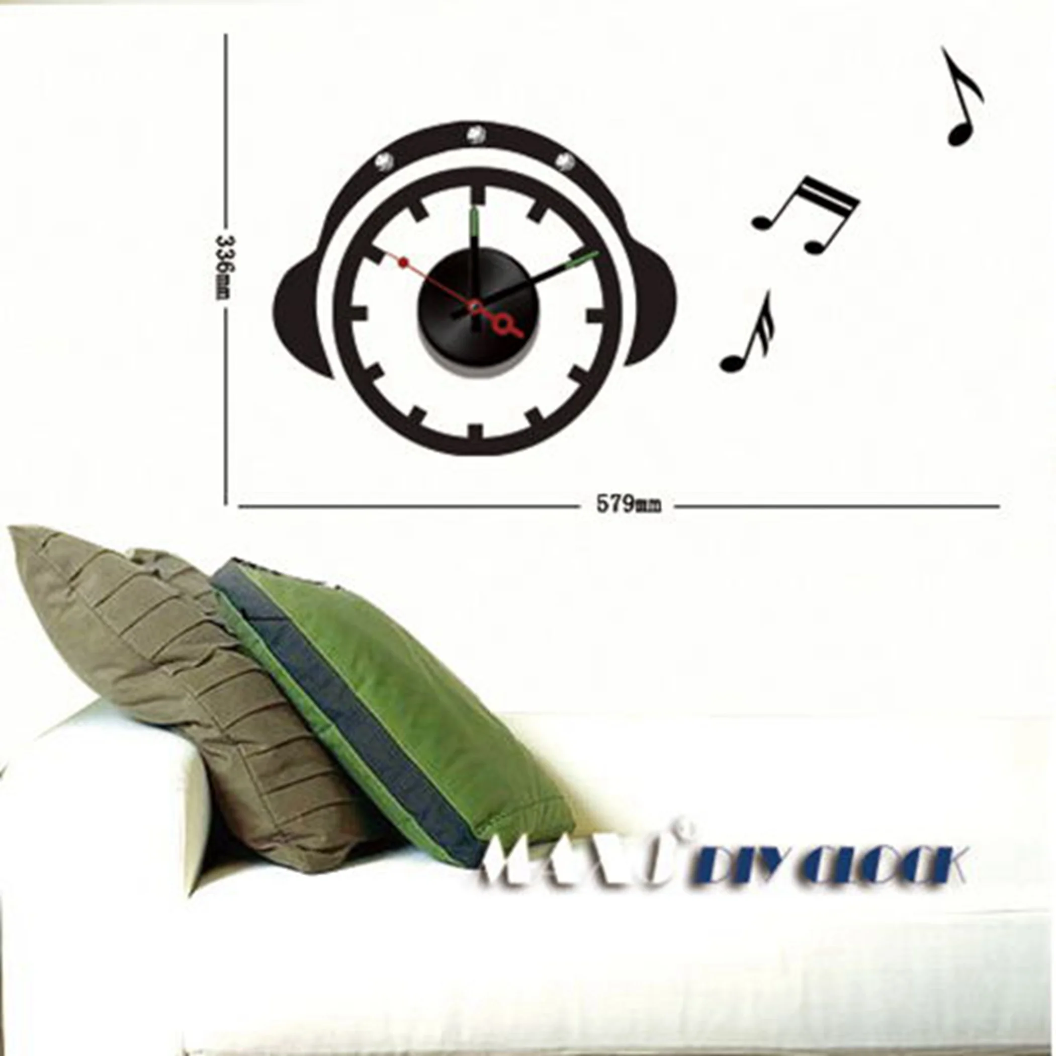

1x Large Frameless DIY Wall Clock Creative Music Headset Sticker Decal Room Decor Art 10D032 Room Decor