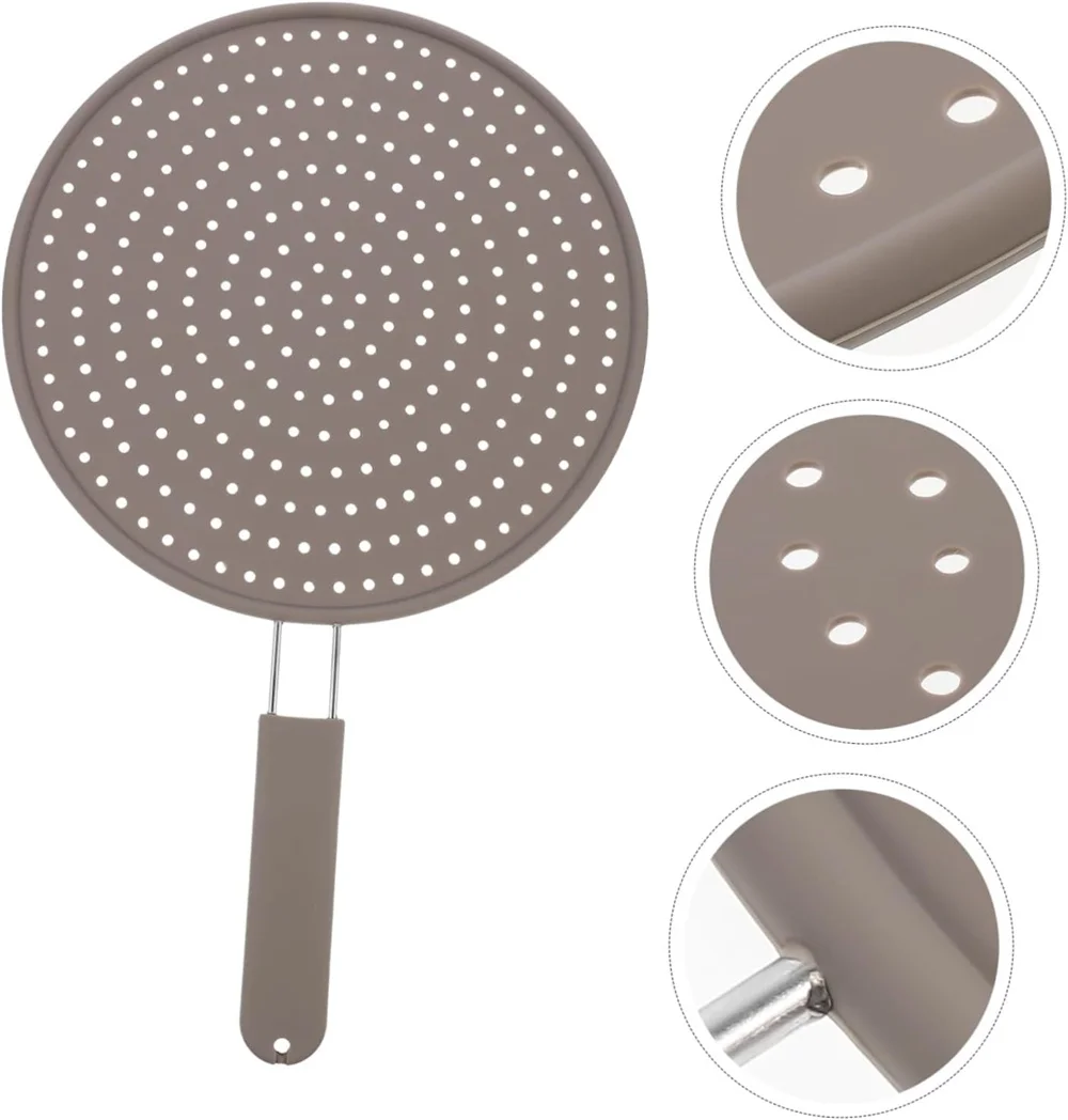 Silicone Kitchen Splatter Screen with Handle Heat-resisting Oil Splash Guard Drain Board Cover Kitchen Frying Pan Lid