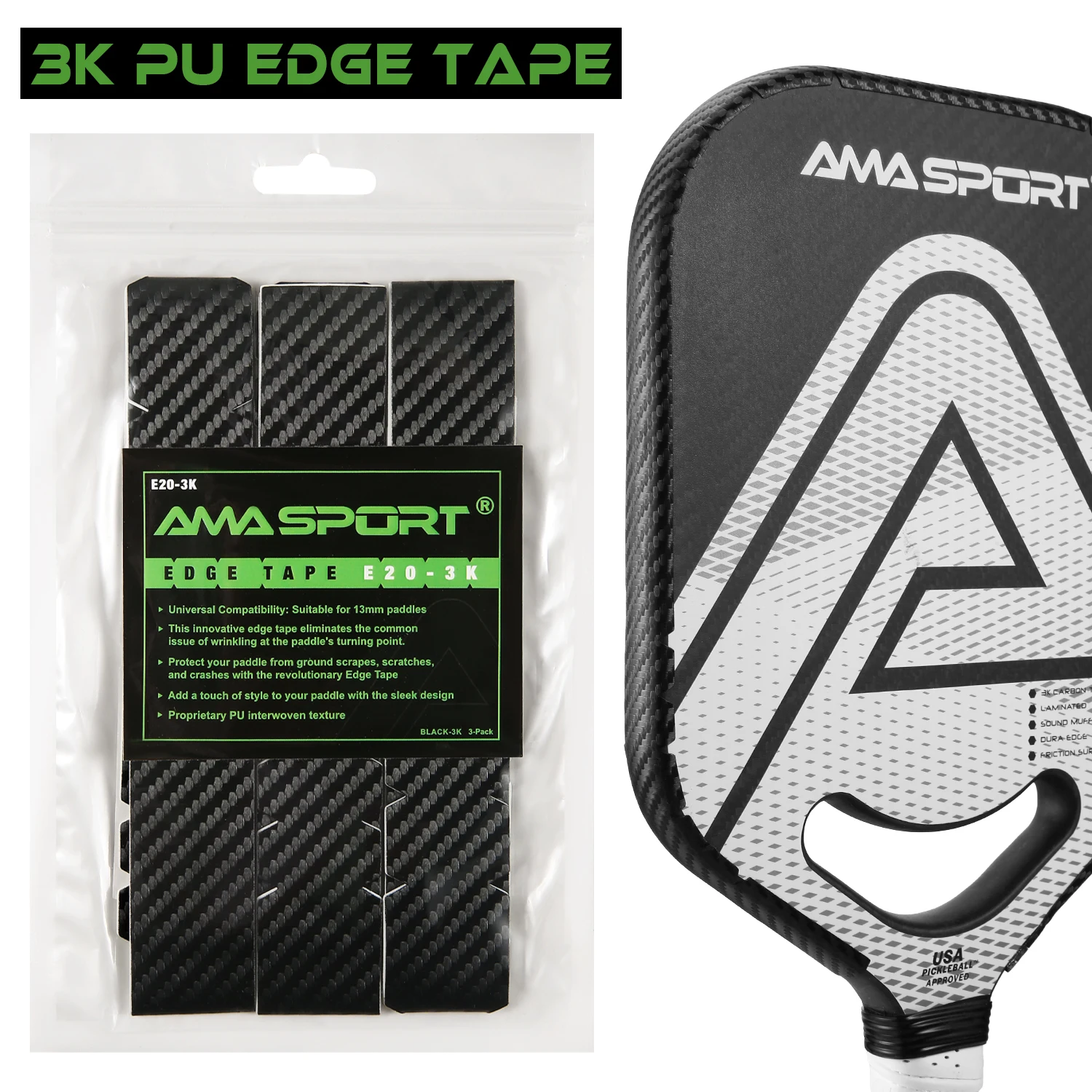 Pickleball Paddle Tape AMASPORT Pickleball Paddle Protection Tape 3K PU 20/23/26mm Paddle Head Edge Guard Edge Protection Tape Racket Head