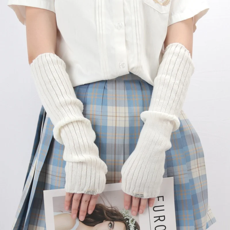 Women's Knitted Fingerless Arm Sleeves Gothic Style Solid Color Winter Long Arm Warmers Girls Harajuku Y2K Fashion Wrist Gloves