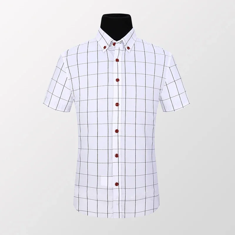 Summer Mens Shirts Short Sleeve Plaid Shirt Slim Casual Button Up Shirt Dress Shirts Men Cotton Big Size Men Clothing