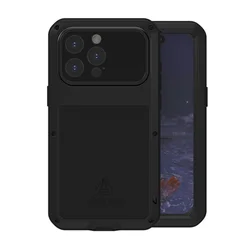 LOVE MEI Military Grade Shockproof Metal Armor Silicone Case for iPhone 13 Mini (Black)