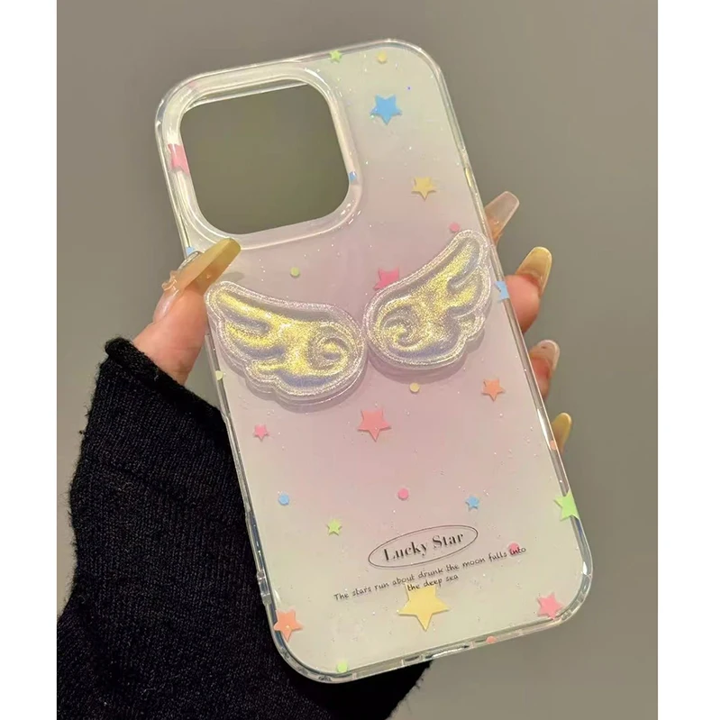 Chic 3D Laser Wing Lucky Star White Acrylic Phone Case