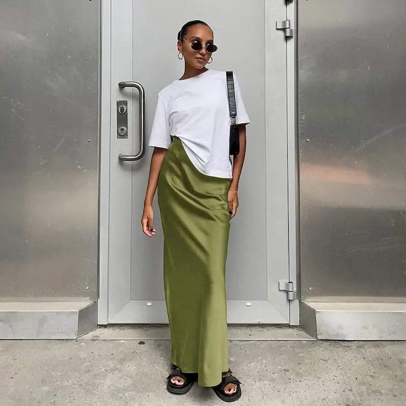

Elegant Satin Solid Color Long Skirts for Women Autumn 2023 New Fashion Black Mermaid Skirt Office Lady High Street Y2k Clothes