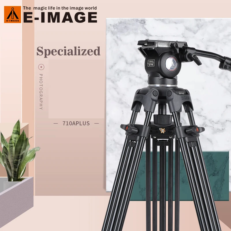 E-IMAGE EI-710A EI-710A 플러스 전문 대형 마우스 볼, 휴대용 유압 댐핑 카메라 삼각대