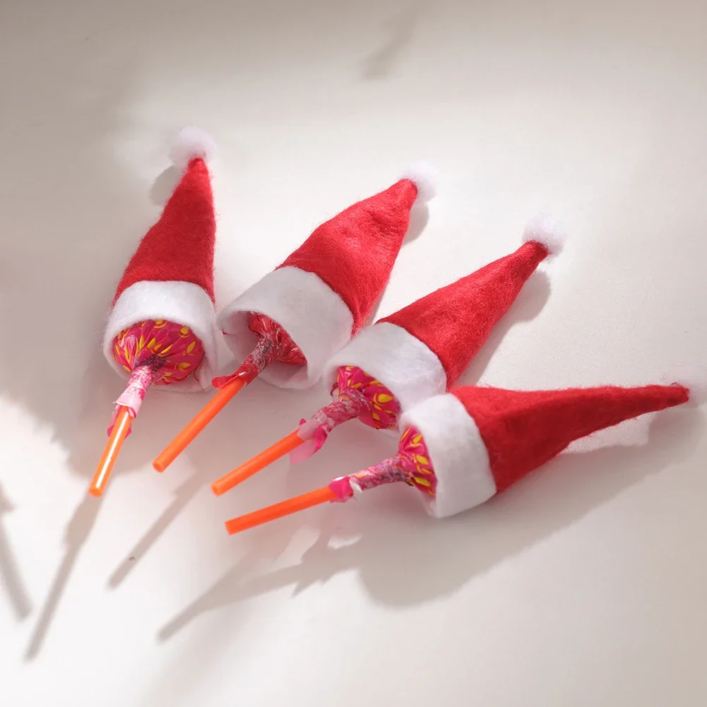 Mini Christmas Hats Christmas Candy Cover Xmas Lollipop Hats Cute Lollipop Cap Children Gift New Year Decorations
