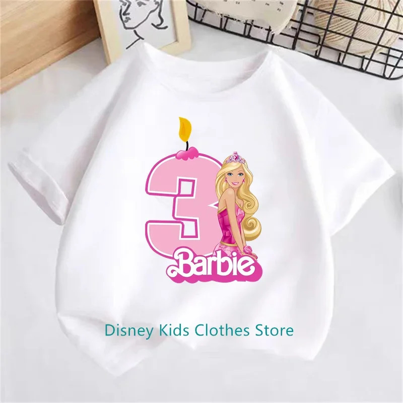 New Barbie Children Birthday Number 1-14 T Shirt Kid Kawaii Boy Girl Casual Clothes Anime Cartoons Kids T-shirts Tops Tee 4