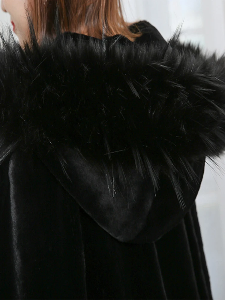 Nerazzurri black hooded cloak vintage women loose oversized long