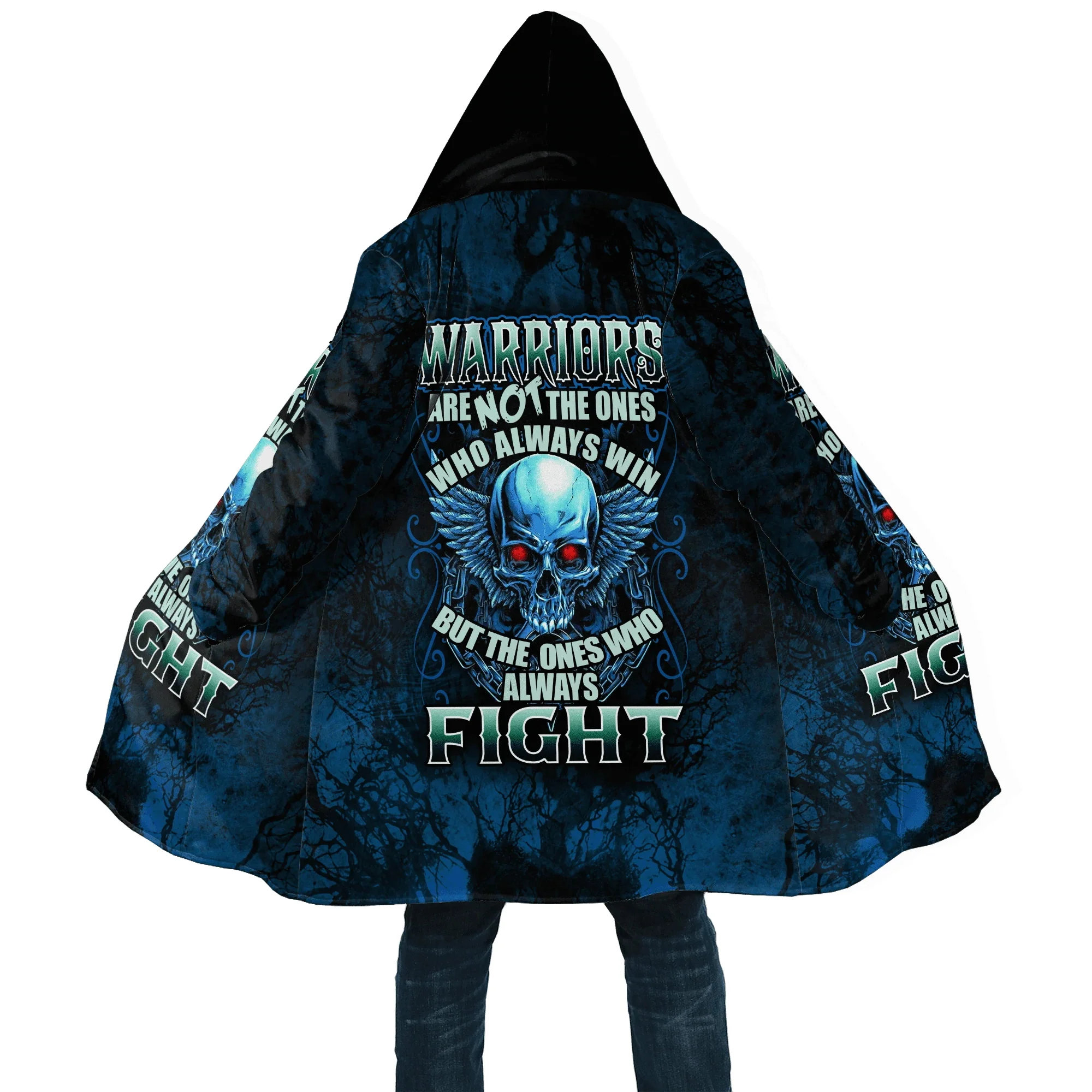 PLstar Cosmos Herren-Umhang, Reaper, Totenkopf-Tattoo, 3D-Allover-bedruckter Fleece-Kapuzenumhang, Unisex, lässig, dick, warm, Cape-Mantel PF69 – Detail 13