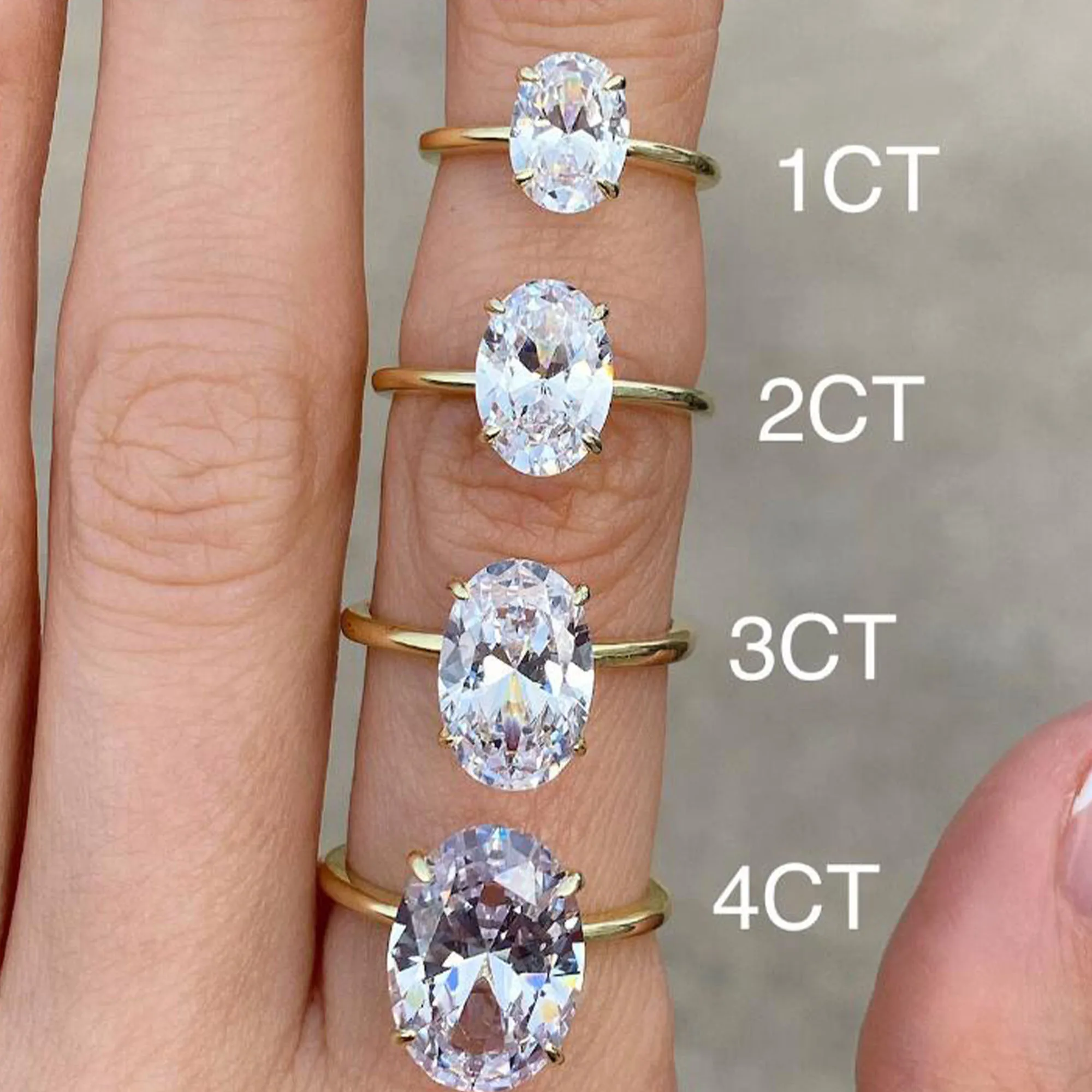 1ct 2ct 3ct  925 Sterling Silver Oval Brilliant  Cut 4 Prongs Moissanite Solitaire Engagement Ring Wedding Ring Gold Plated 3