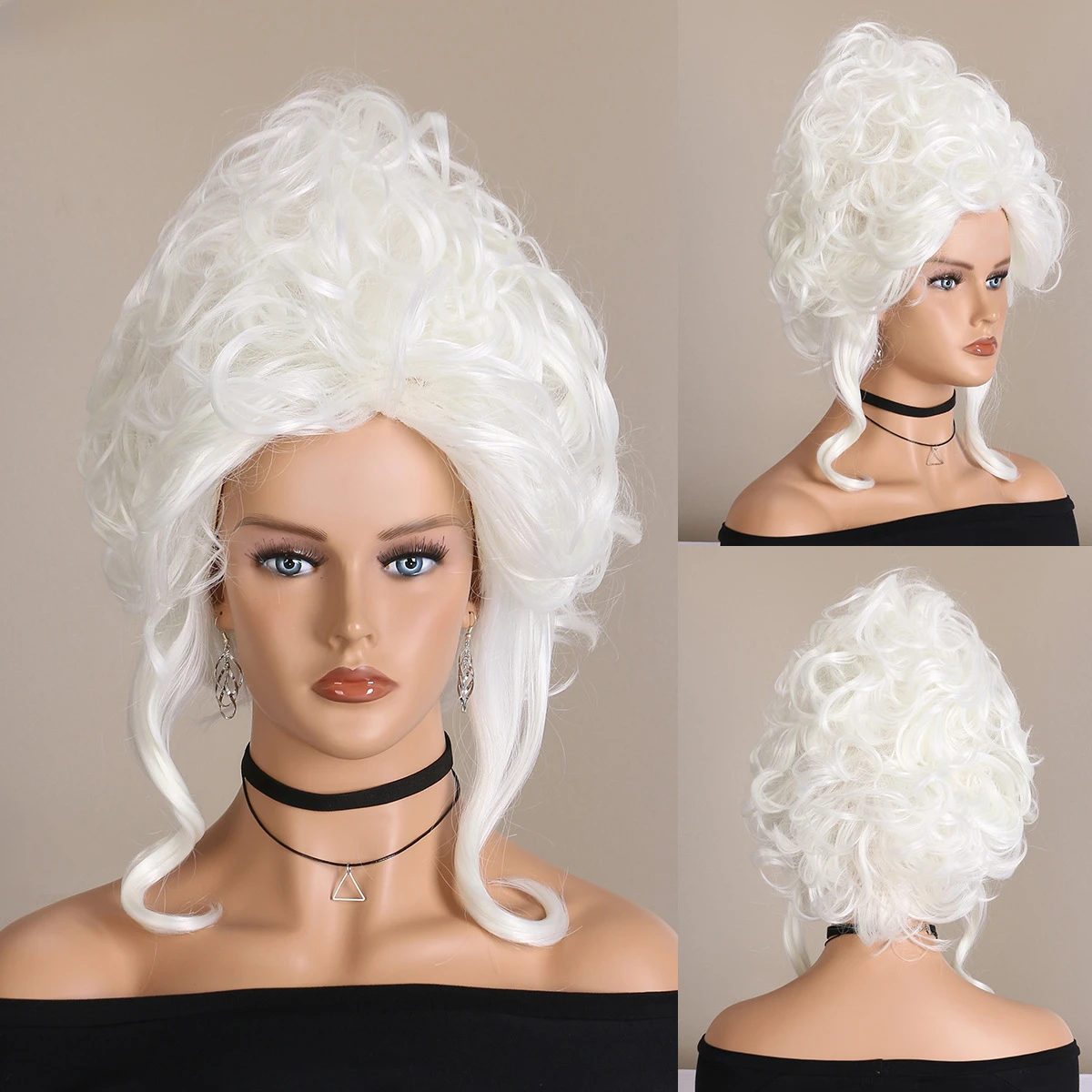 

Cosplay Queen of the Court Marie Antoinette Wigs Princess Medium Long WHite Curly Heat Resistant Synthetic Hair Wig