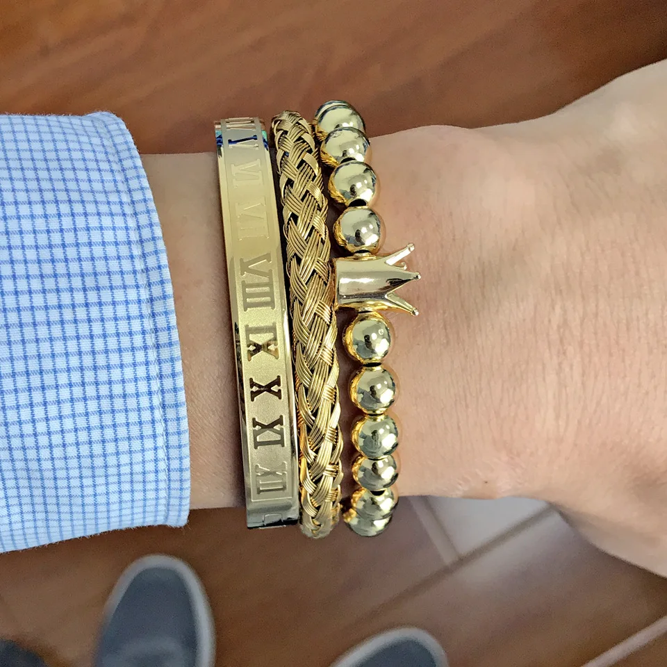 

Top Quality Luxury Royal Crown Bracelets & Bangles Fashion Stainless Steel Men' Jewelry Do Not Fade Jewellery Sets Best Gift