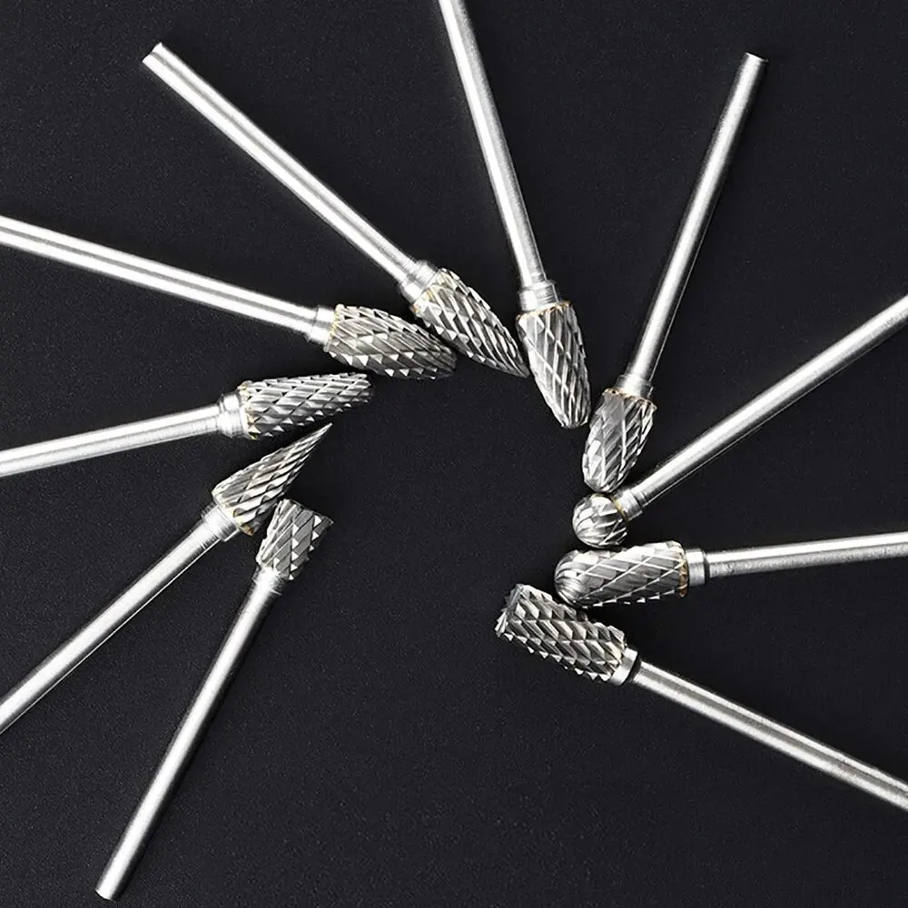 Milling Cutter 10 PCs 1/8" Shank Tungsten Carbide Rotary Tool Burr Double Diamond Cut Electric Grinding