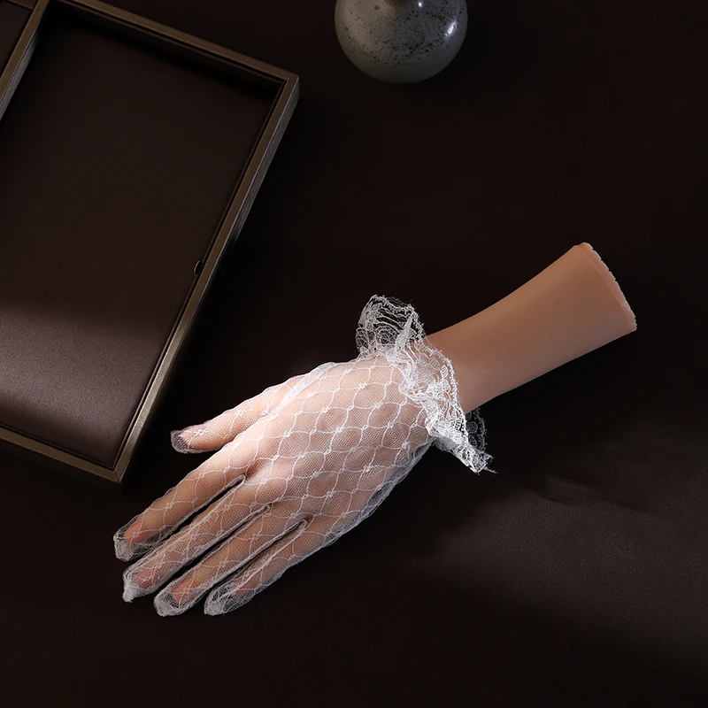 White mesh fingered short bridal gloves sexy transparent wrist length Wedding gloves suitable for women's wedding accessories wedding dress gloves