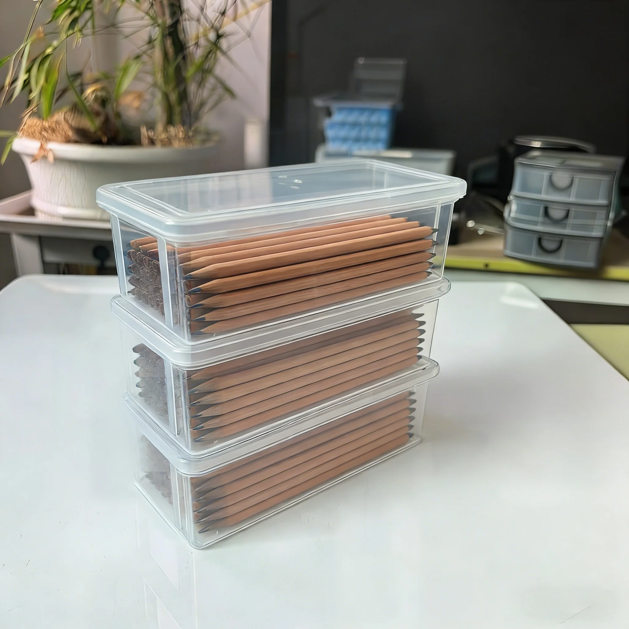 2/3/4/5pcs 투명 연필 상자 대용량 플라스틱 정리함 학교용 보관 상자 대량 쌓을 수 있는 디자인 사무용품