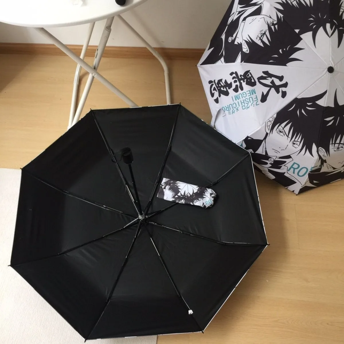 White Black Jujutsu Kaisen Anime Cosplay, Windproof Anti-UV, Automatic Rain Compact Umbrella for Adults Teens Woman Man