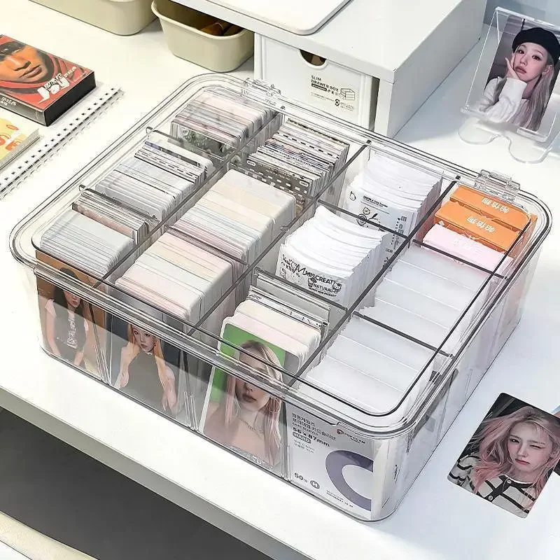 

Flip Box Acrylic Photo Organizer Transparent Card Storage Compartment Blind Photocard Display