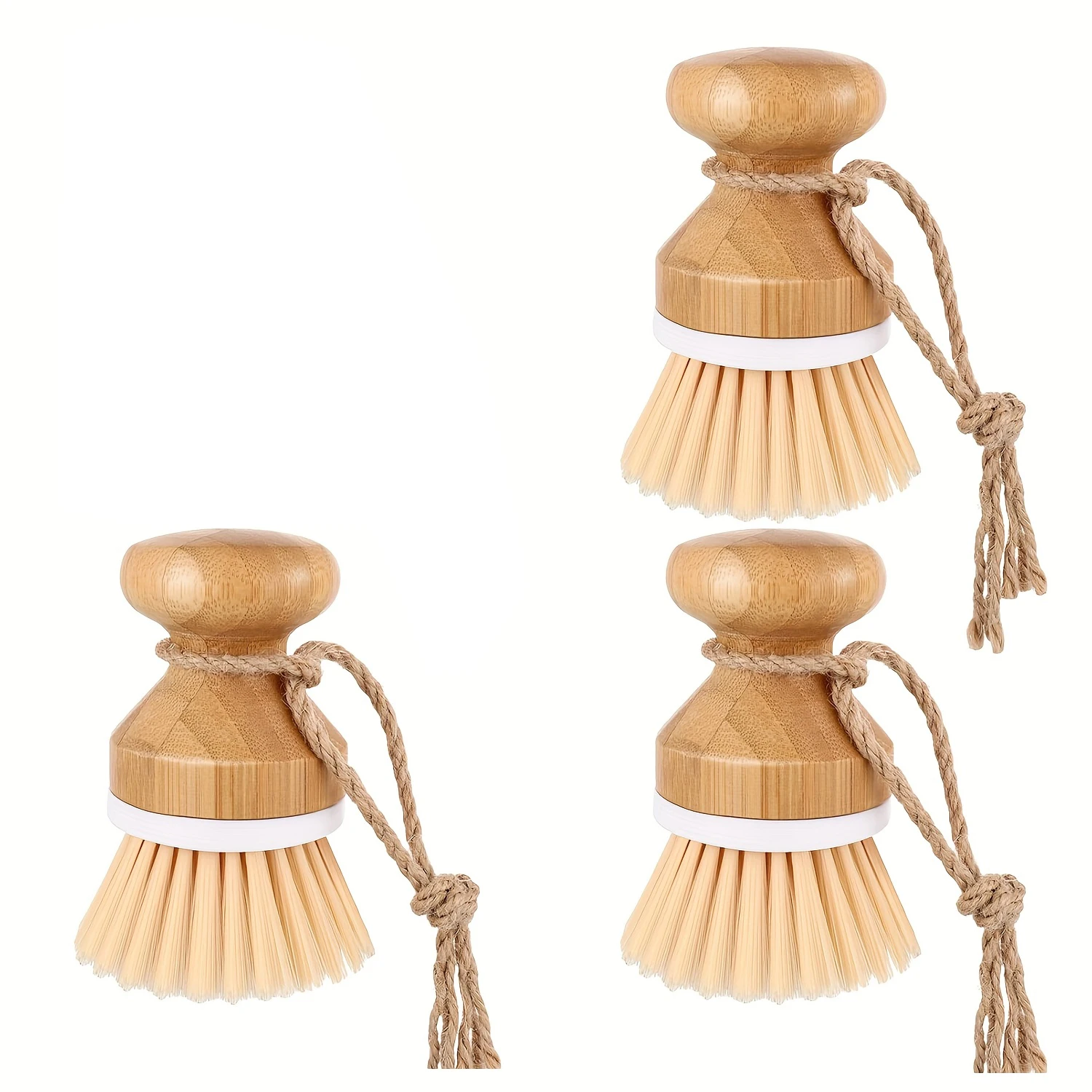 Set of Eco-Friendly Bamboo Kitchen Scrub Brushes - Durable Natural Wooden Cleaning Tools