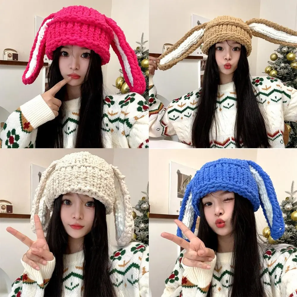 

Woolen Yarn Long Ear Hat Fashion Bunny Winter Warm Crochet Knitted Hat Cute Rabbit Ears Hats