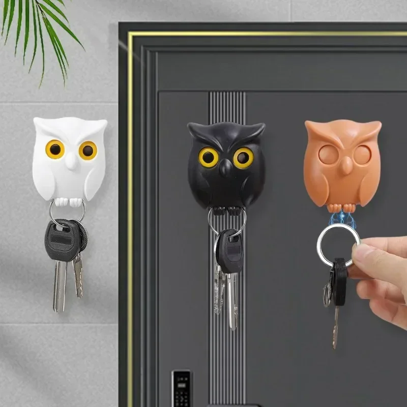 1/3PCS Magnetic Owl Key Holders Self Adhesive Magnets Hold Keychain Key Hanger Hooks Will Open Eyes Home Wall Decorative Hooks 4