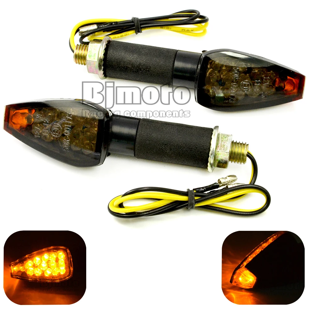 2x Universal Motorcycle Turn Signal Indicators Black with Smoke Lens Mini Stalk Arrow 28 LED Blinkers Lights Blub Amber Yellow