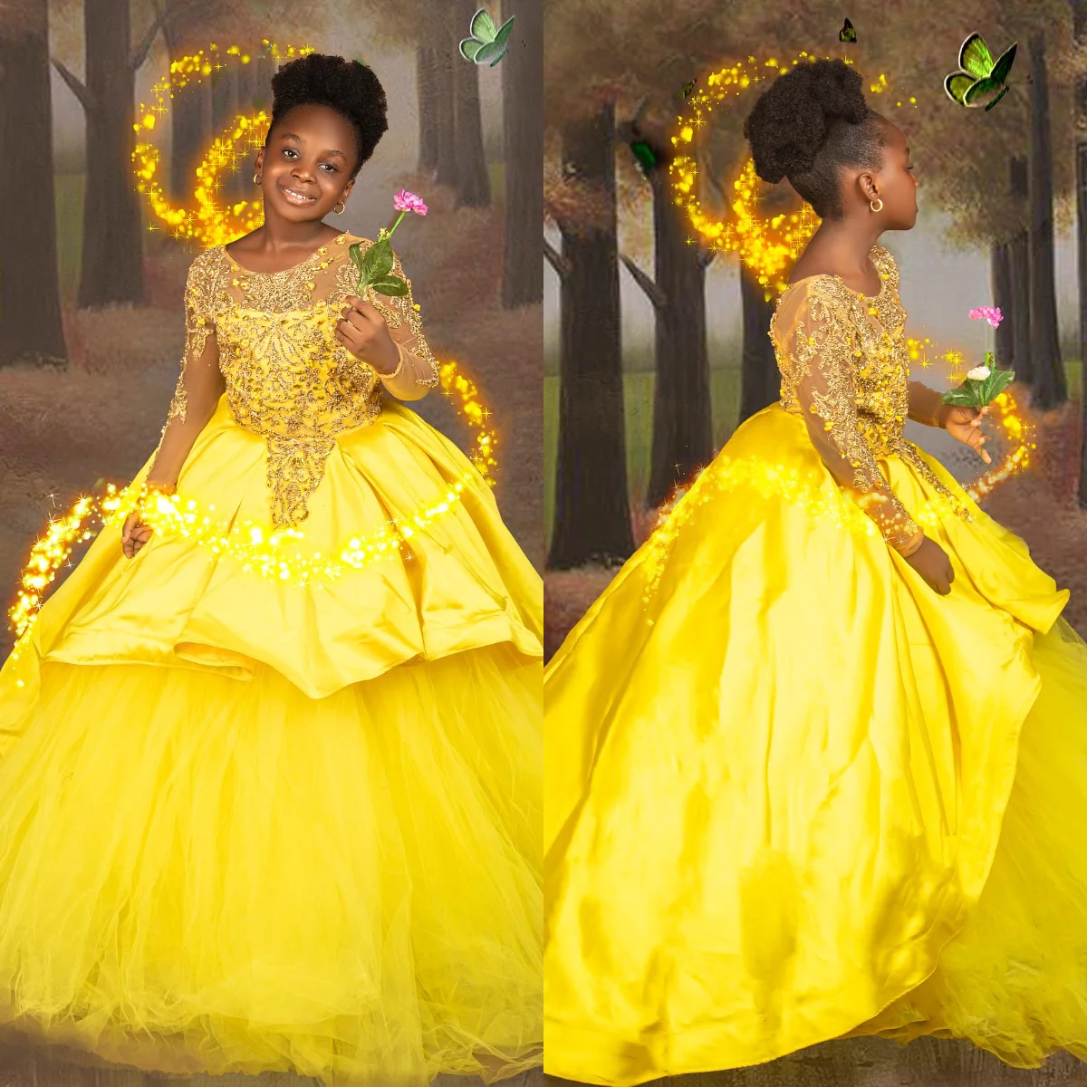 Bailey Boys Girls Peri Petals Floral Float Dress - Yellow Trim main image 1
