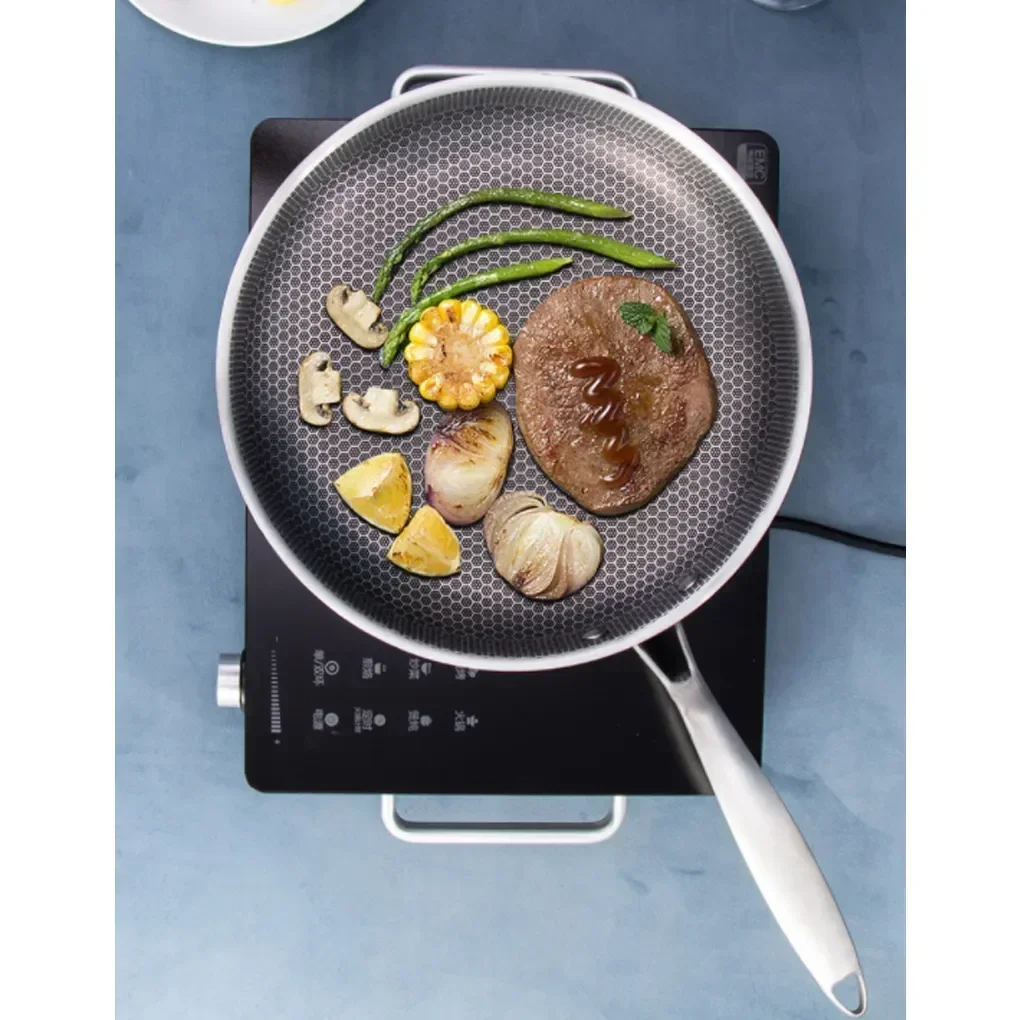 

Restaurant Stainless Pot Non-stick Deep 24cm Cooking Pan Steel Flat Meat Multifunctional Frying Gadget Kitchen