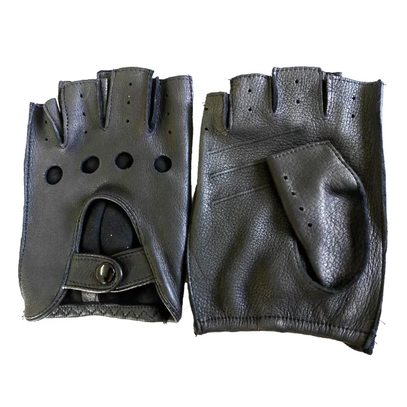 Genuine Leather Gloves with Half Finger Breathable Retro for Motorcycle Wear Resistant Fitness Outdoor Motorcycle Riding Gloves work gloves