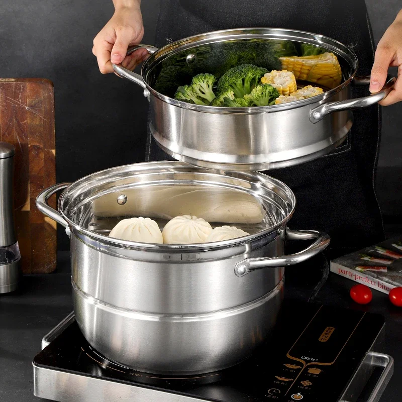KSISE Brand Double-Layer Steamer Stainless Steel Multi-Functional Cookware Steam Top Cook Bottom