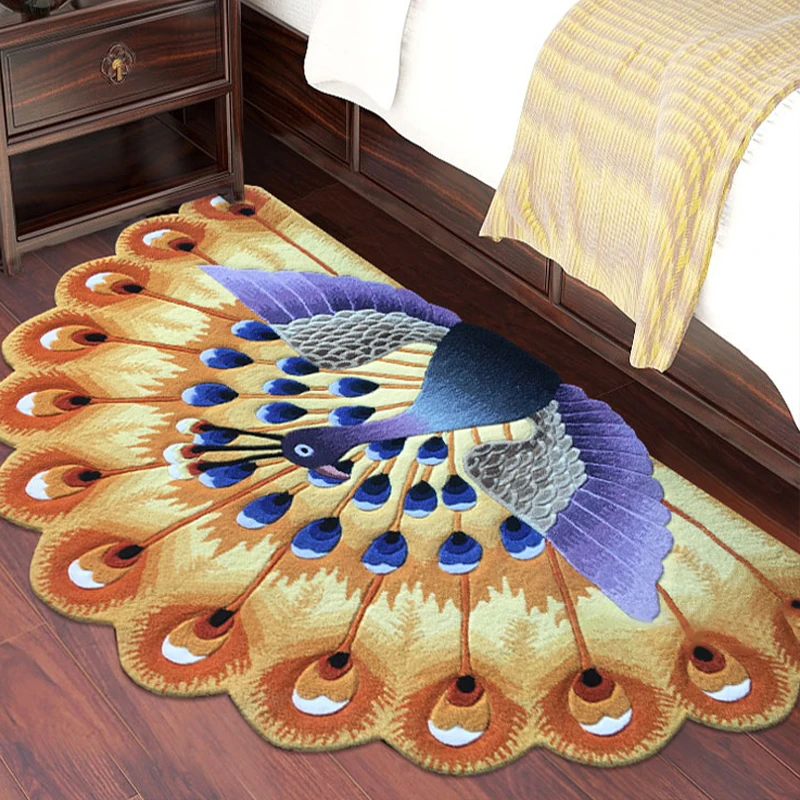 

Semi-circle Peacock Carpet Girls Kids Bedroom Bedside Rug Handmade Rugs Chinese Style Home Decor Floor Mat Luxury Entrance Mats