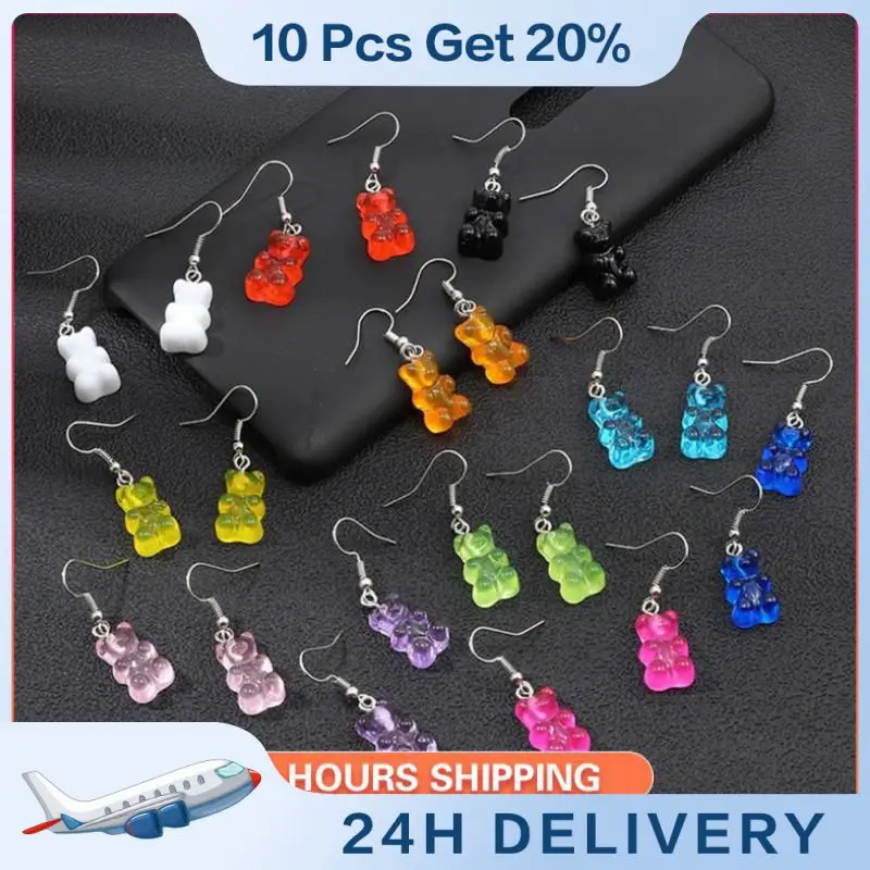 Cute Candy Colorful Animal Gummy Bear Orecchini Cartoon Design Milk Tea Fungo Ear Ganci Orecchini Pendenti Gioielli Regali Per Bambini