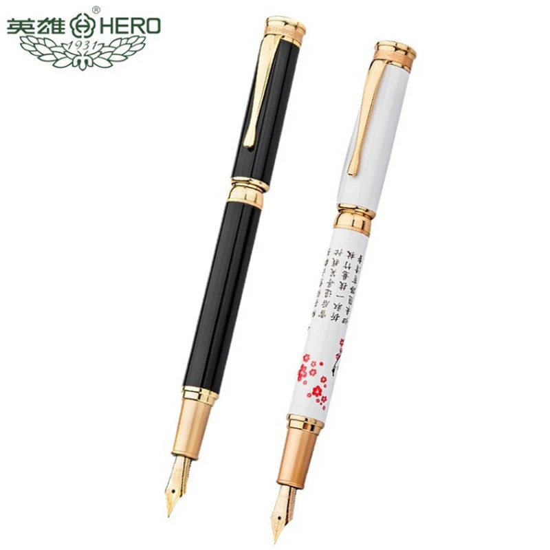 Hero High Grade Black And White Porcelain Plum Blossom Fine Nib 0.5mm Fountain Pen