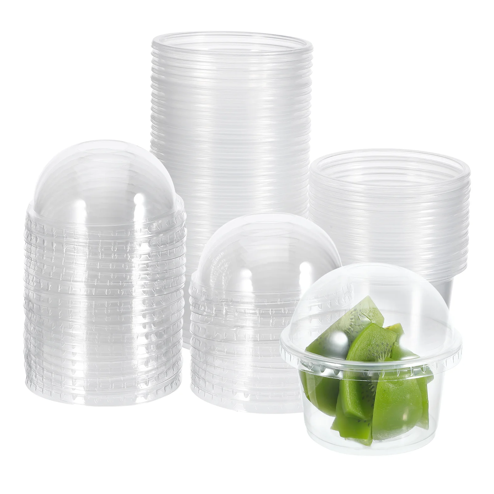 100 Pcs Disposable Pudding Cup Plastic Ice Cream Bowl Dessert Container With Lid For Cake Jelly Cookies Soup Kitchen Dining Bar