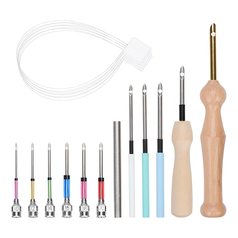 16Pcs Punch Needle Kits, Punch Needle Tool Embroidery Kit For Adults Beginner Floss Crossstitch DIY Craft-Y78A