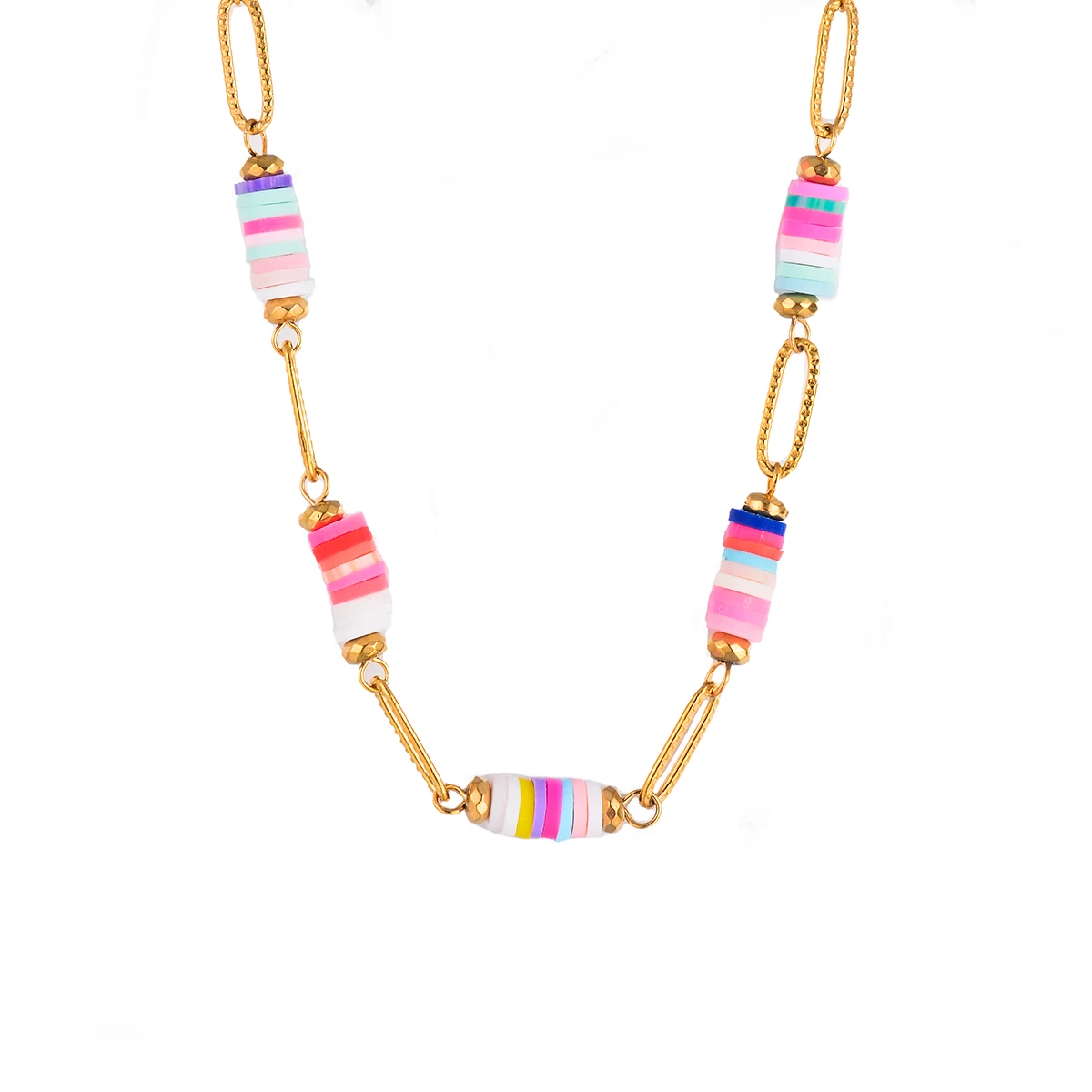 

Colorful Stone Bead Necklace for Women Long Stainless Steel Chains Fashion Gold Color Jewelry Gift Party Dropshipping
