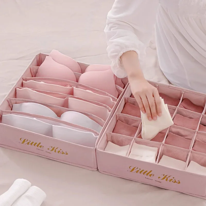 Pink Underwear Storage Box for Girls Dust-proof Socks Bra Organizer Box Drawer Fabric Box for Student Dormitory 5