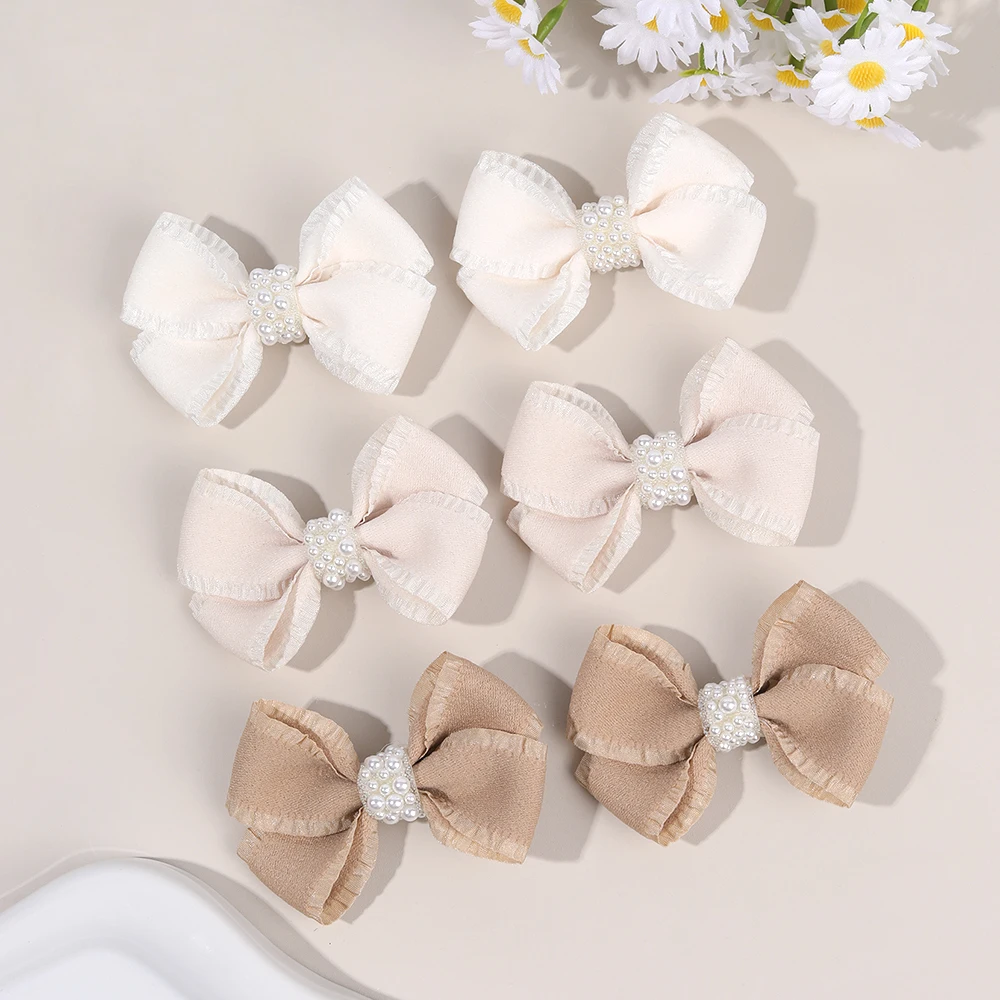 2Pcs Trendy Pleate Hair Clips Sweet Pearls Hairpins Light Color Barrette For Girls Children Korean Headdress Accessories 2