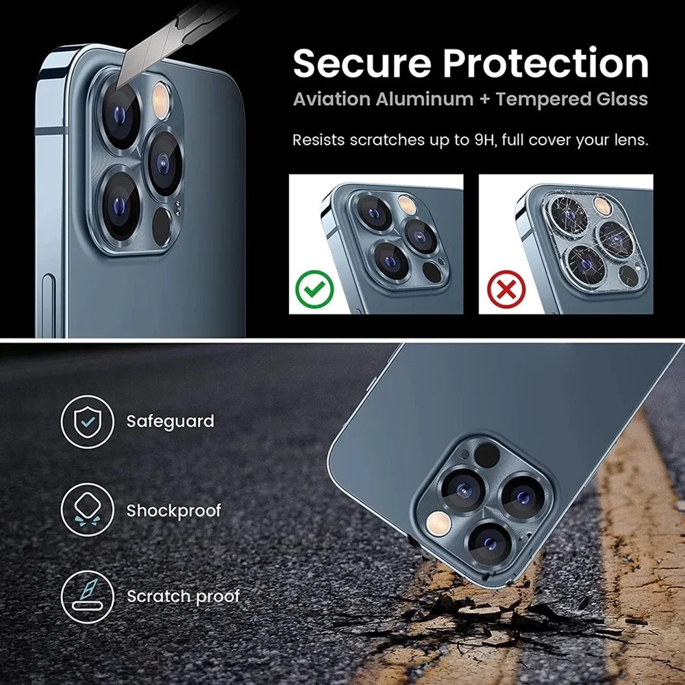 Premium Tempered Glass Camera Lens Protector with Metal Frame