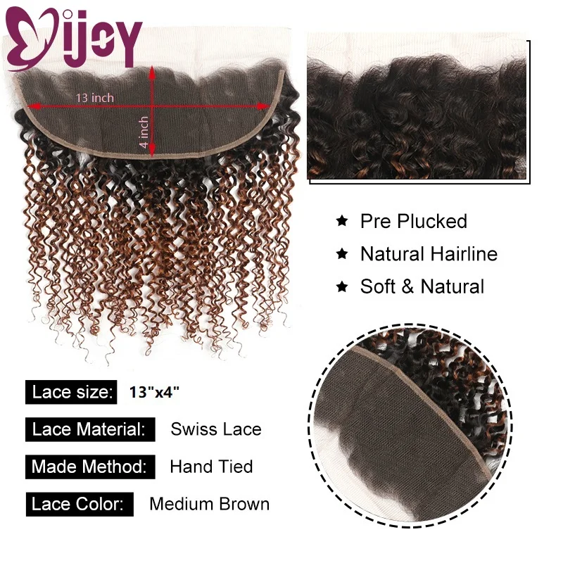 Kinky Curly Human Hair Bundles With Frontal Brazilian Remy Hair Bundles With Frontal Ombre Brown Curly Hair Bundles With Frontal