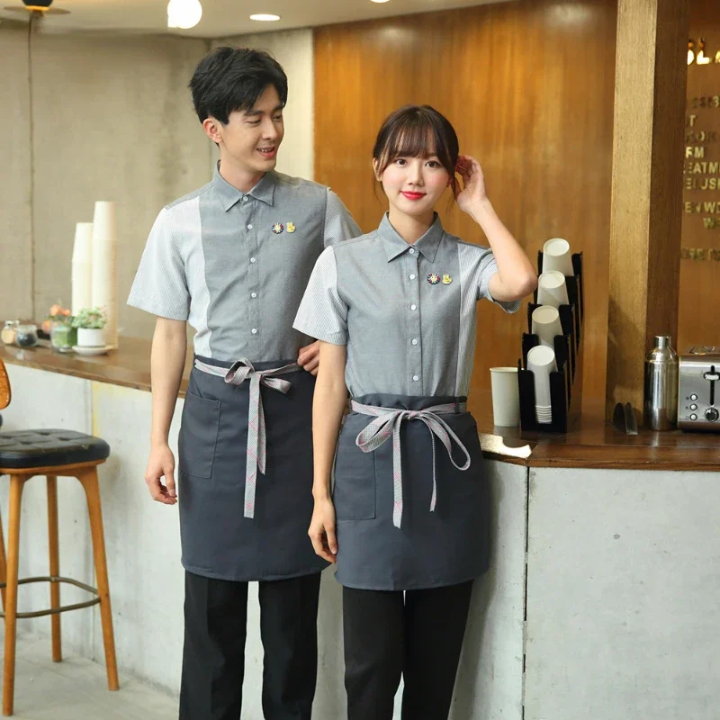 

Catering Teahouse Working Clothing Waiter Uniform Short Sleeved Restaurant Fast Food Shop Chinese Restaurant Waitress Uniform