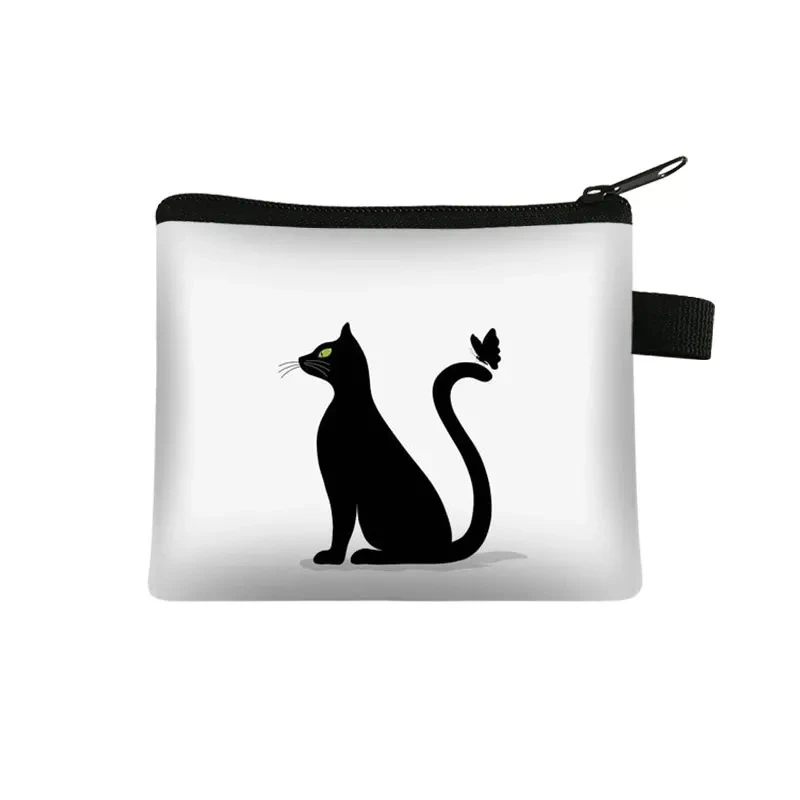 Designer Black Cat Print Mini Wallet - Cute Coin Purse & Portable ID Card Holder