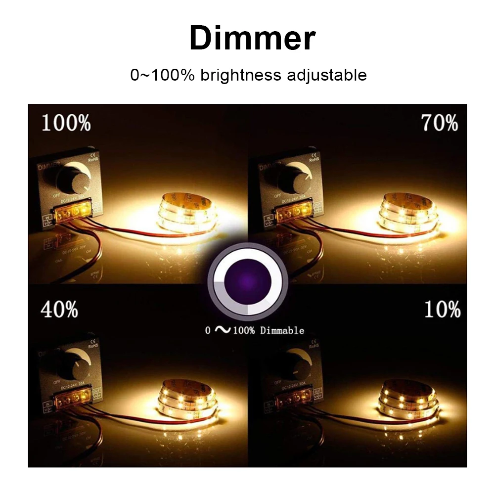 DC 12V 24V LED Dimmer Switch 30A Voltage Regulator Adjustable Controller for LED Strip Light Lamp Dimming