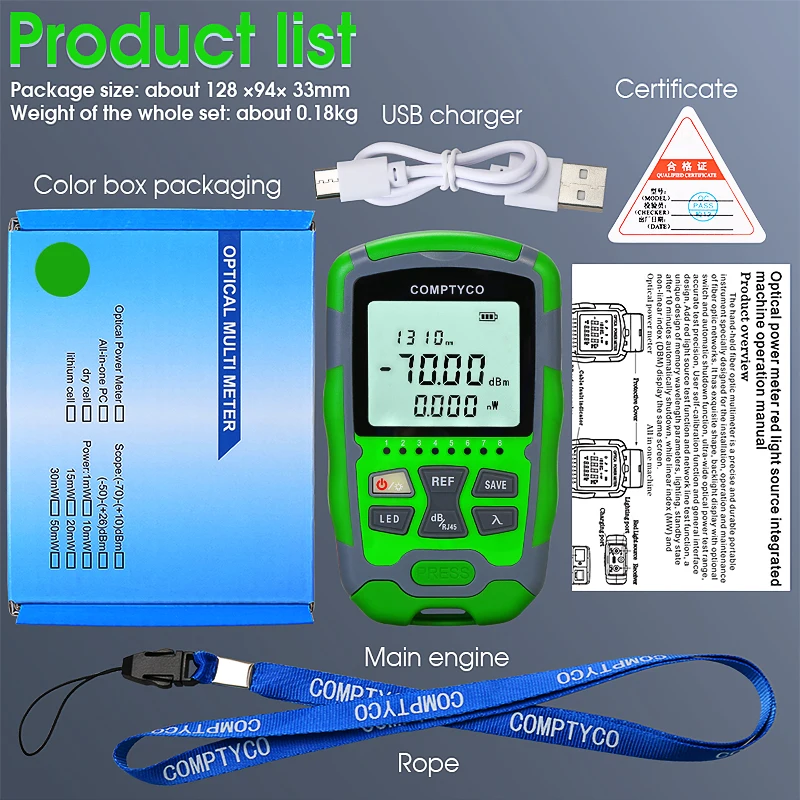 PAYEN Mini Optical Power Meter AUA-MC7/MC5/M7/M5 Fiber Optic Cable Tester OPM -70~+10/-50~+26dBm With Network Test and LED Light