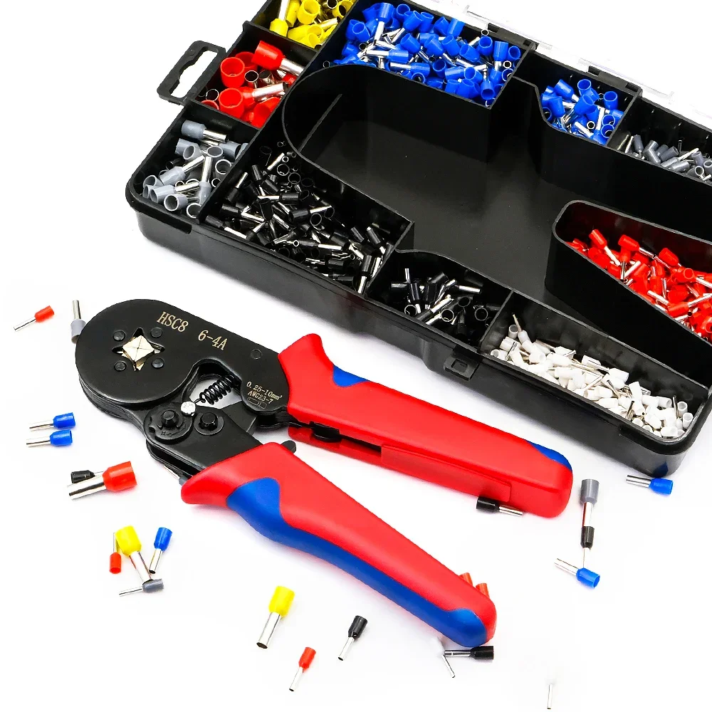 HSC8 Cable Wire Crimper Crimping Tool Plier Set 6-4/6A 23-7AWG Self Adjustable 1200Pcs Cord End Bootlace Ferrules Terminals Kit electrical wire terminal