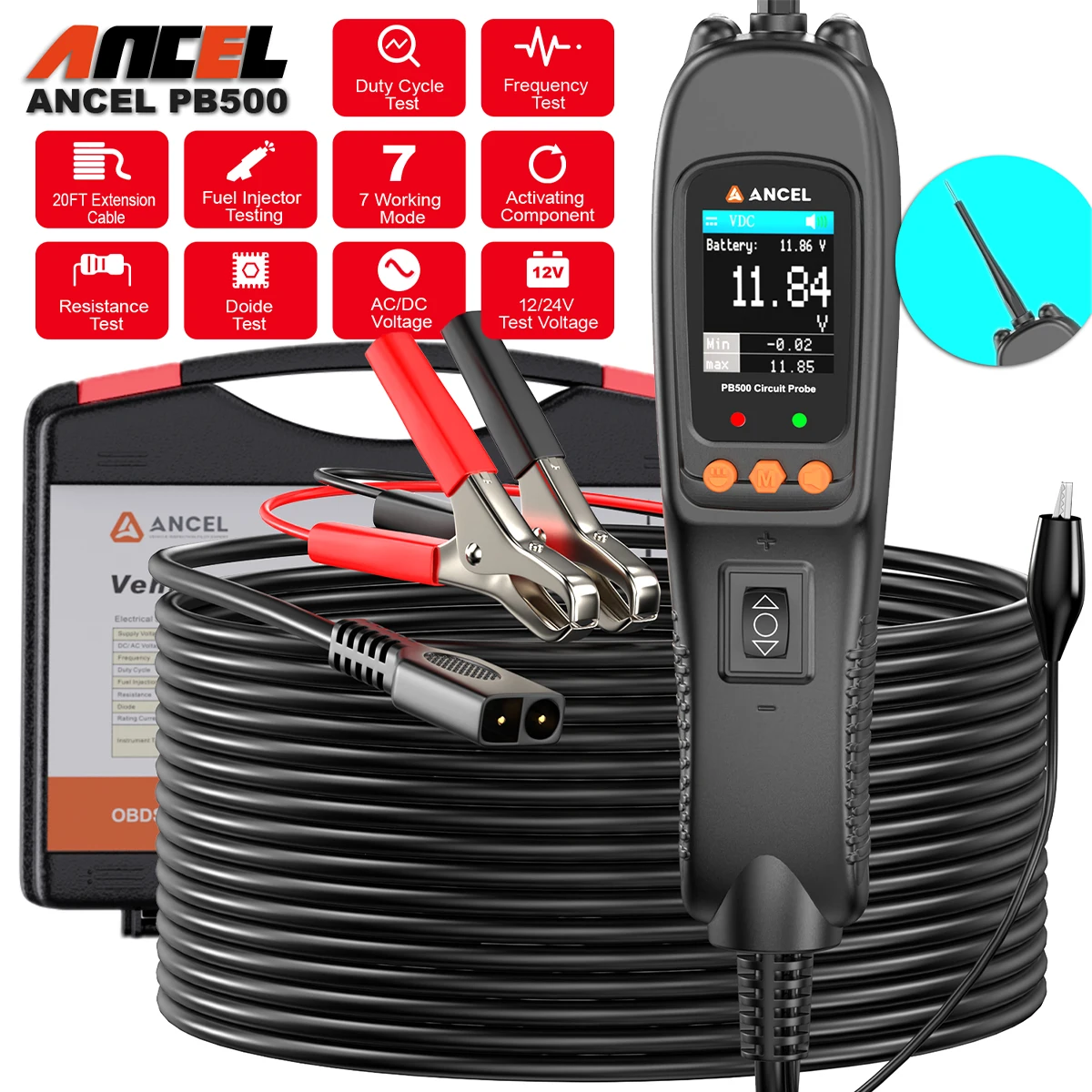 K Sonda 12V/24V Del Circuo Dello Strumento Diagnostico Del Sistema Automobilistico Del Tester Del Avometro Del Circuo Elettrico Automatico Di Autel PowerScan PS100 - Foto 11